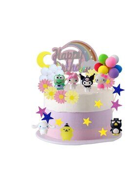 36pcs Kitty Cake Topper Rainbow Balloon Hello kuromi Birthday Party Cake Decorat